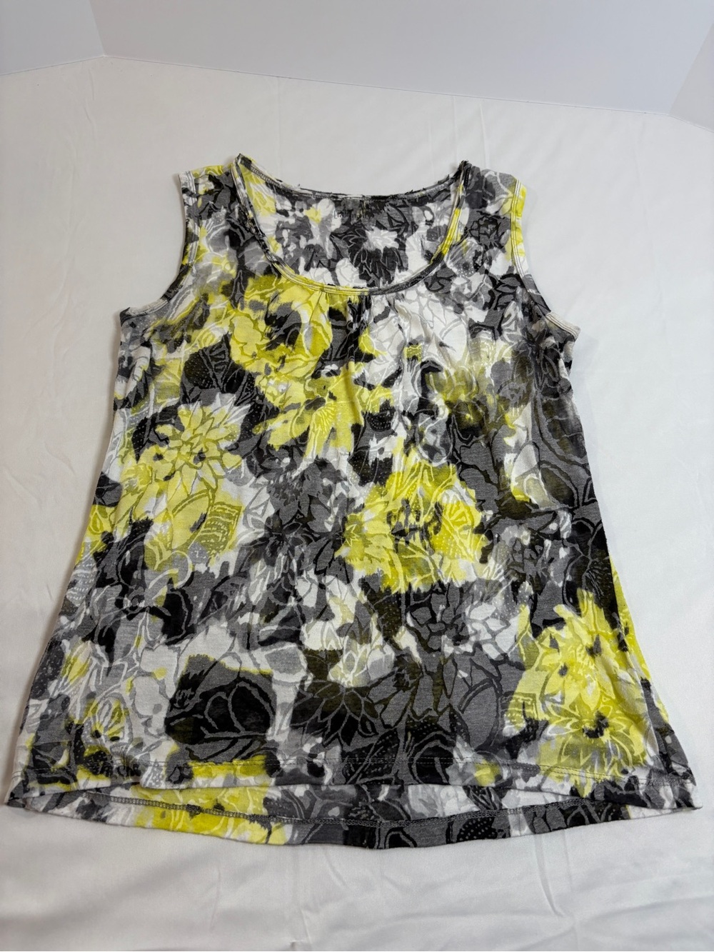 Relativity Tank Top S Floral Yellow Black Semi Sheer Y2K Whimsigoth Fairycore
